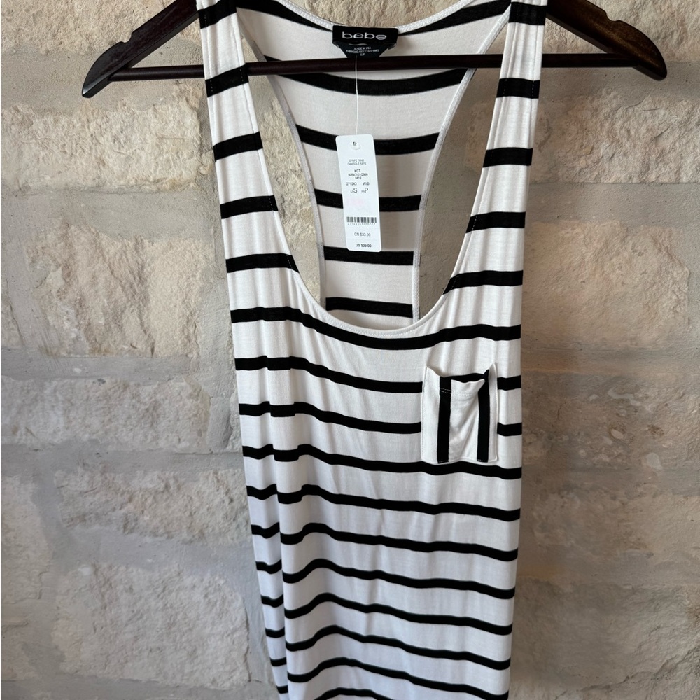 Bebe Monochrome Striped Tank Top